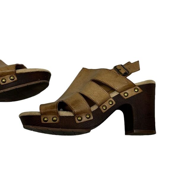 Maurice’s Eden Tan Faux Leather Open Toe Block Heels Sandals 7.5 Cutout Vegan - Picture 6 of 10